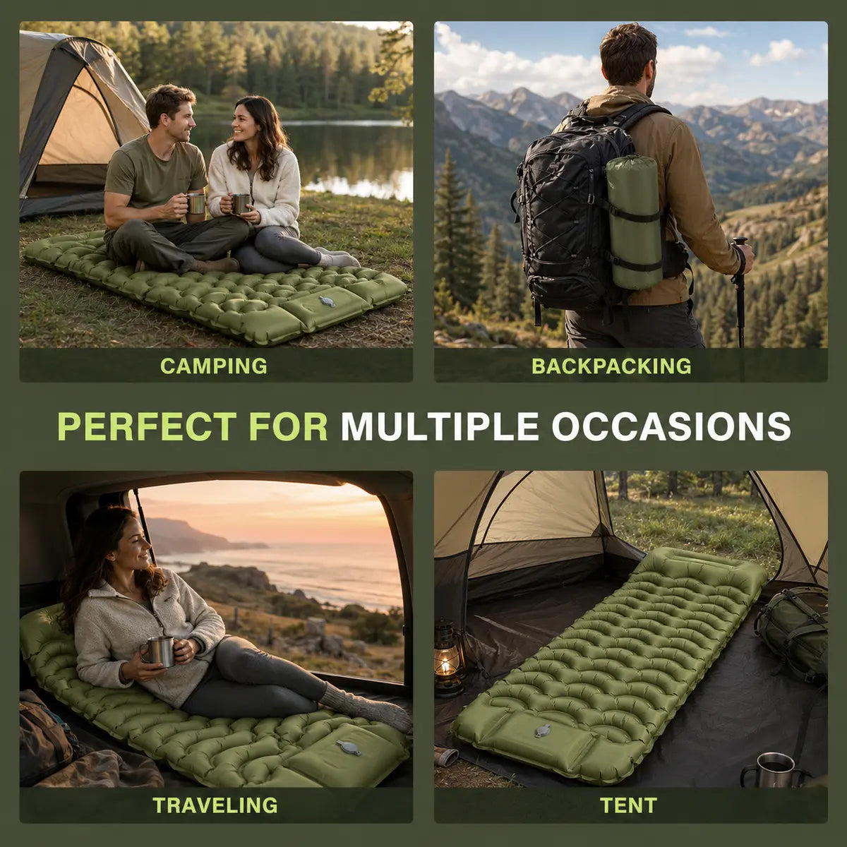 Ultra-Thick 5" Camping Sleeping Pad – Lightweight Inflatable Mat with Built-In Pillow & Foot Pump
