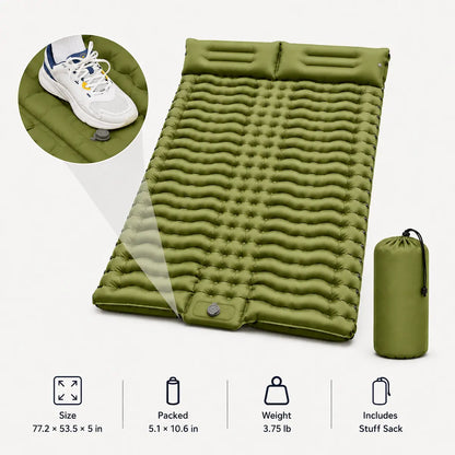 Ultra-Thick 5" Camping Sleeping Pad – Lightweight Inflatable Mat with Built-In Pillow & Foot Pump