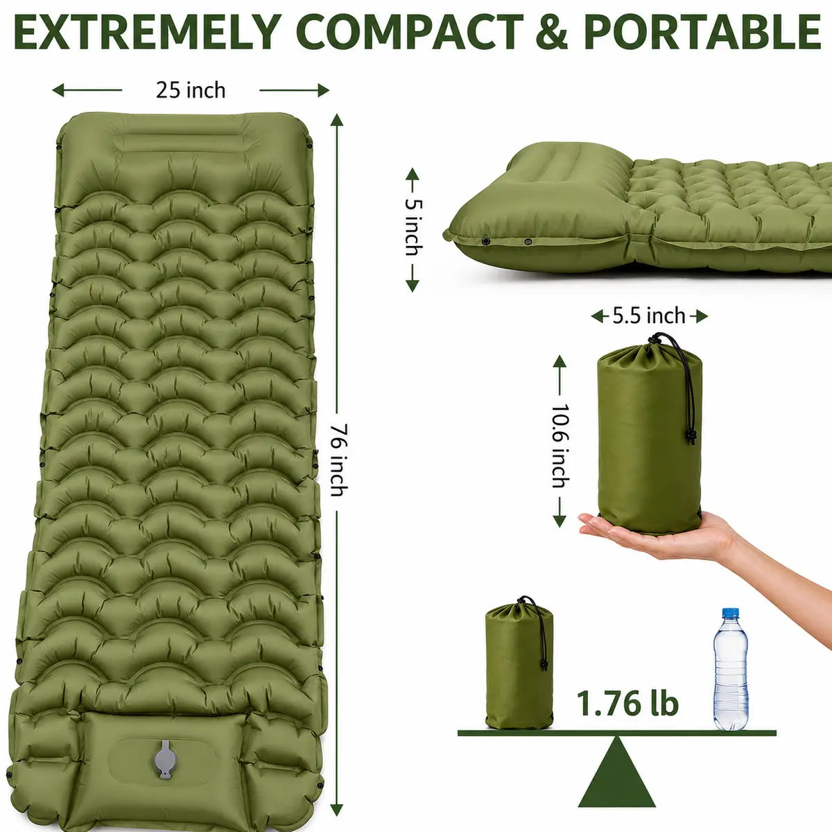 Ultra-Thick 5" Camping Sleeping Pad – Lightweight Inflatable Mat with Built-In Pillow & Foot Pump