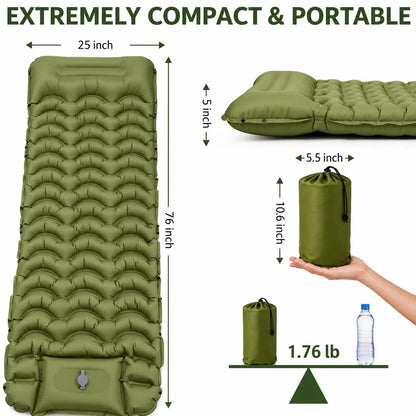 Ultra-Thick 5" Camping Sleeping Pad – Lightweight Inflatable Mat with Built-In Pillow & Foot Pump
