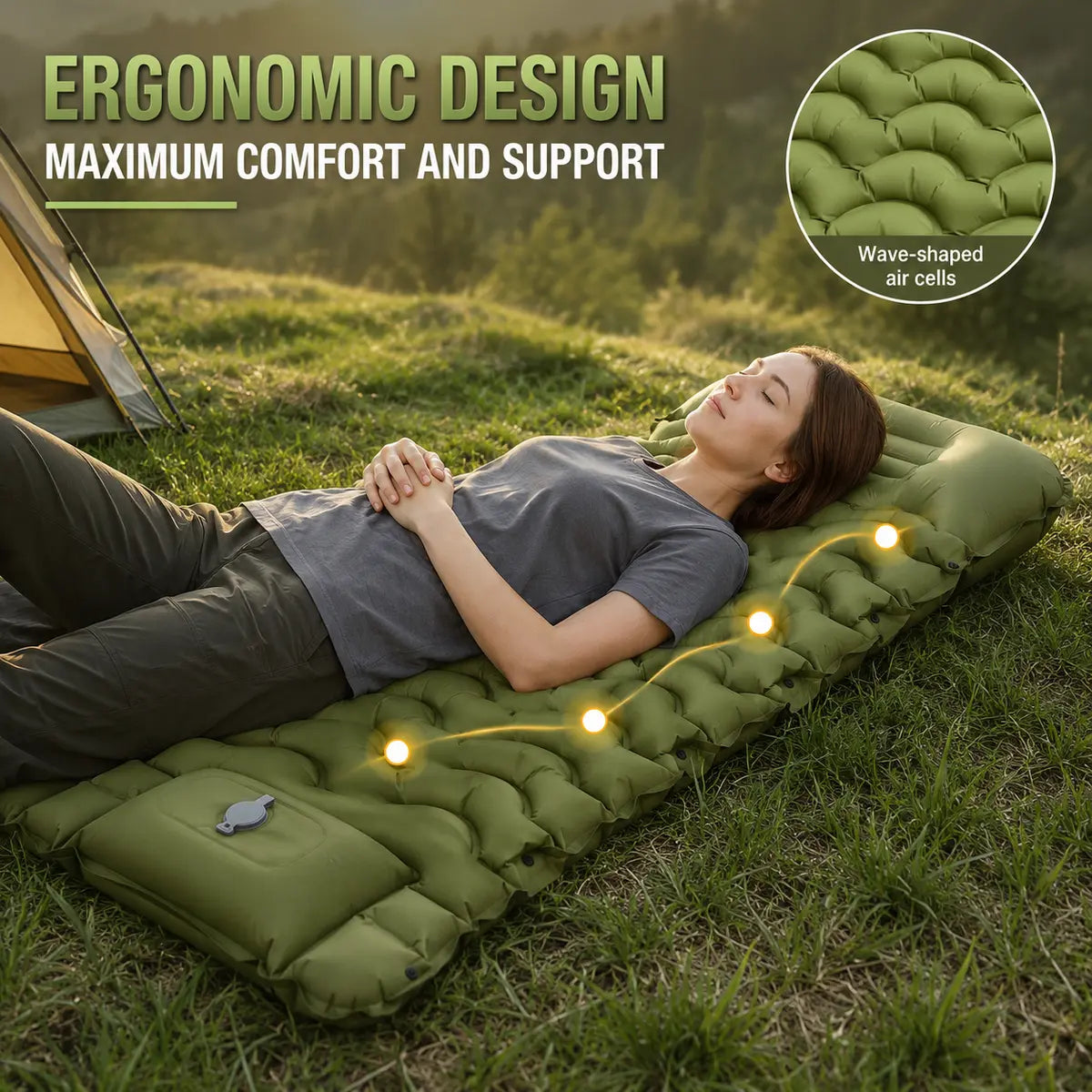 Ultra-Thick 5" Camping Sleeping Pad – Lightweight Inflatable Mat with Built-In Pillow & Foot Pump