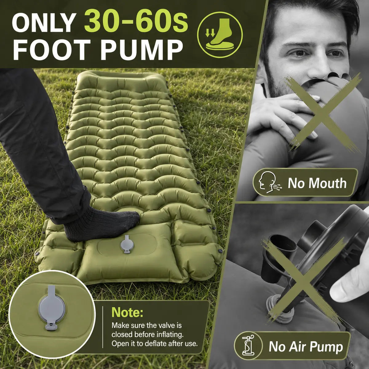 Ultra-Thick 5" Camping Sleeping Pad – Lightweight Inflatable Mat with Built-In Pillow & Foot Pump