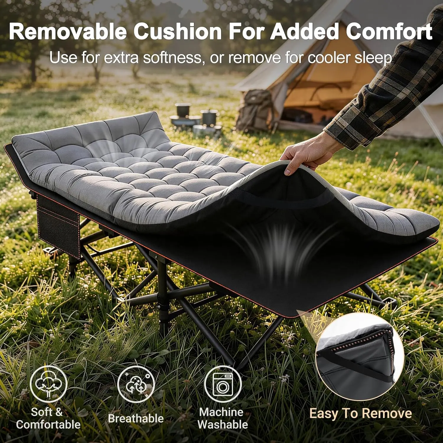 Heavy-Duty Folding Camping Cot with Mattress