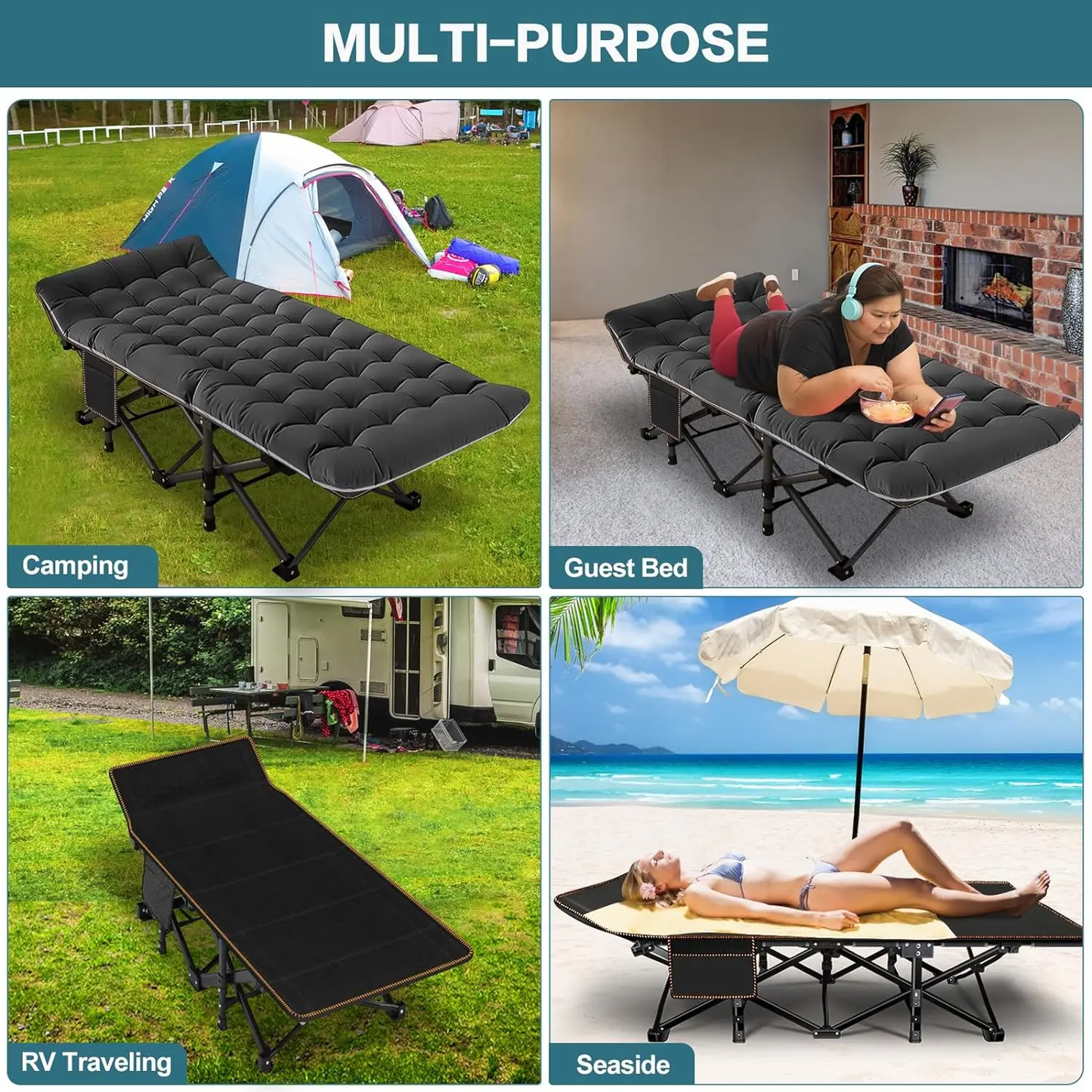Heavy-Duty Folding Camping Cot with Mattress