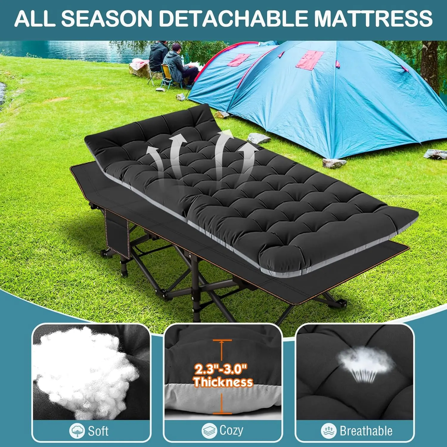 Heavy-Duty Folding Camping Cot with Mattress