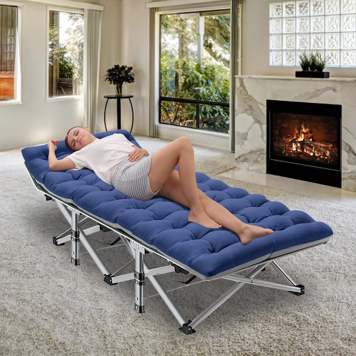 Heavy-Duty Folding Camping Cot with Mattress