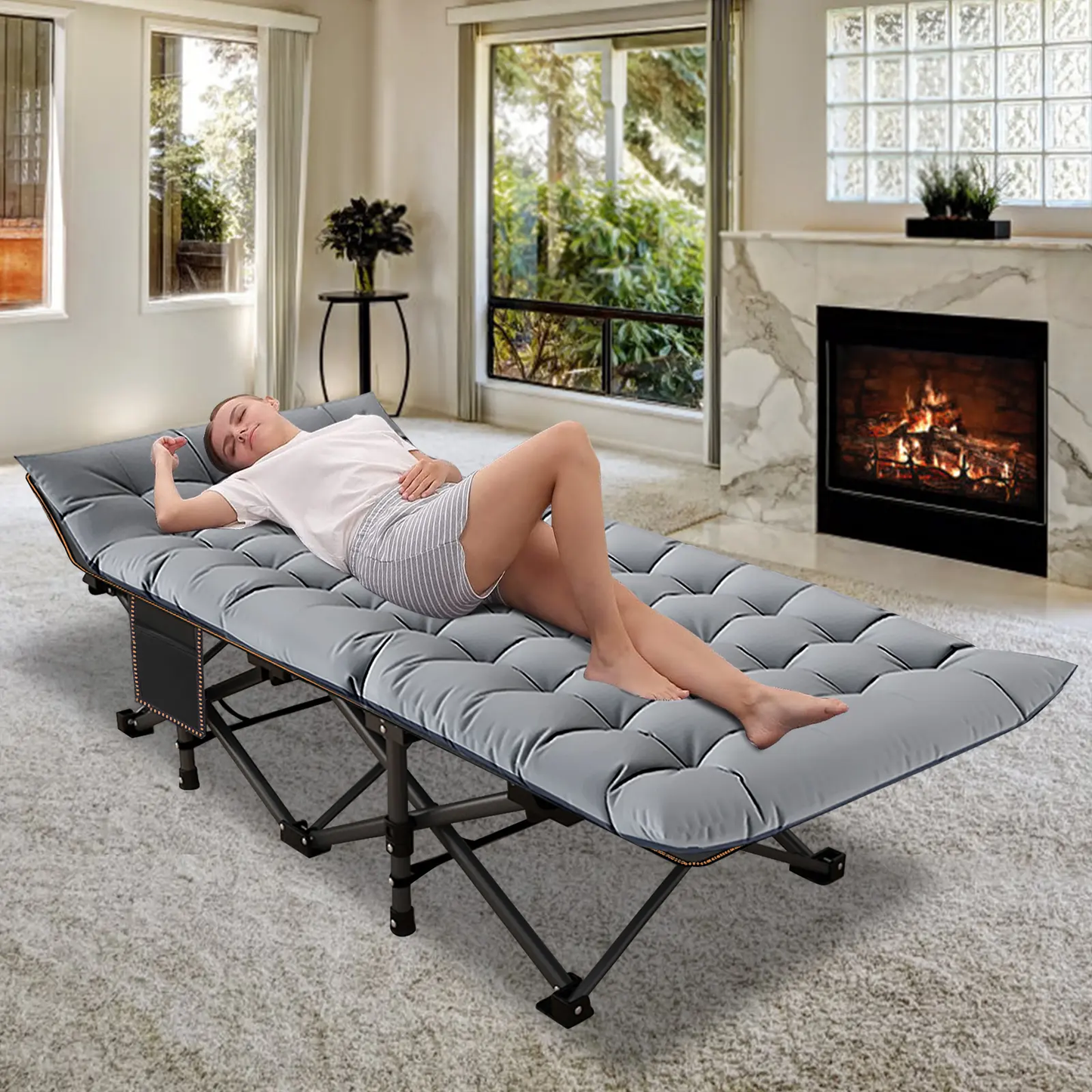 Heavy-Duty Folding Camping Cot with Mattress