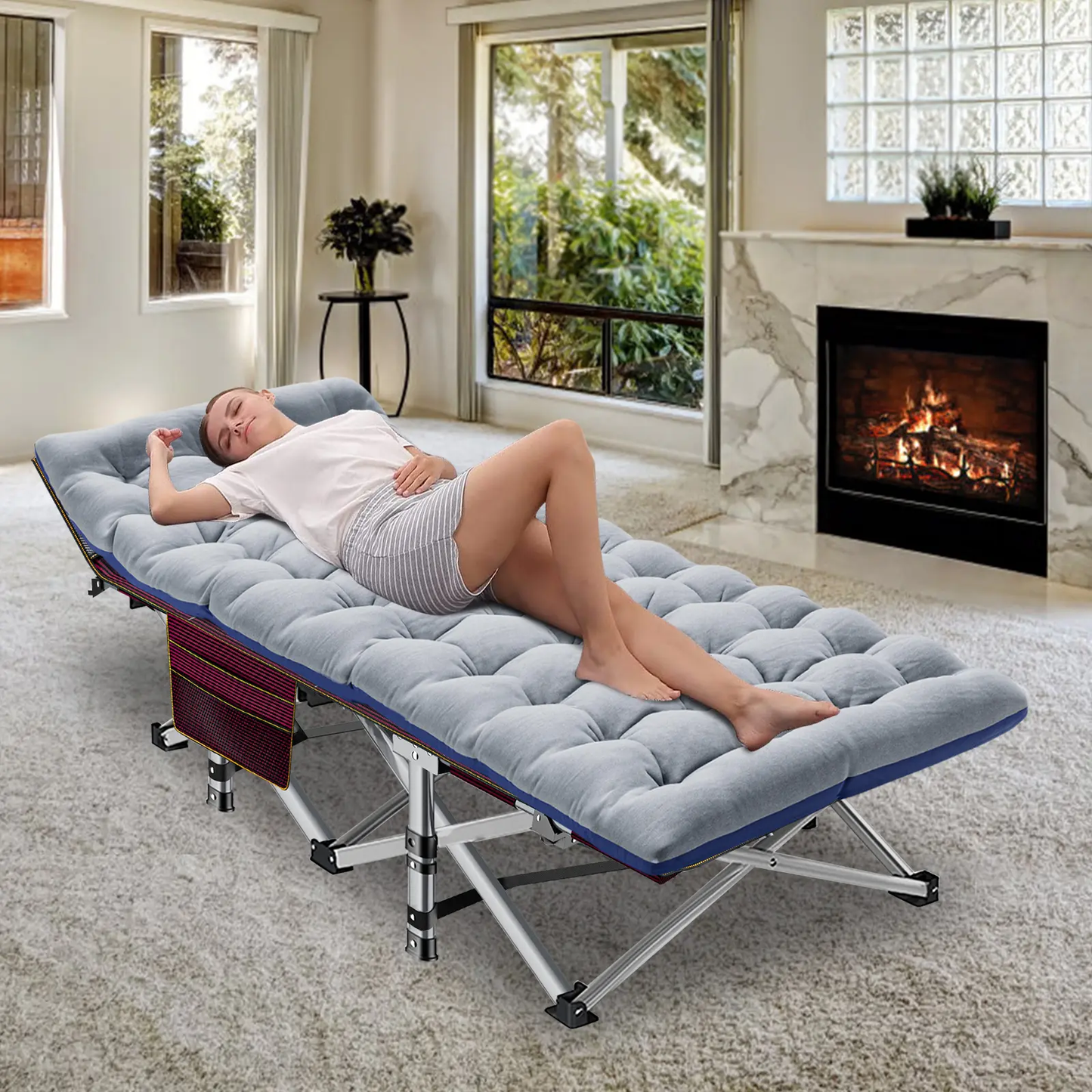 Heavy-Duty Folding Camping Cot with Mattress